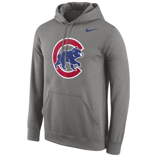 Chicago Cubs Nike Logo Performance Pullover Gray MLB Hoodie - Click Image to Close